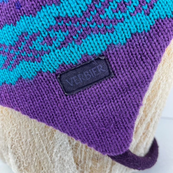 Verbier Wool Knit Beanie Hat Cap Fair Isle Pattern Ear Flaps - Picture 4 of 7